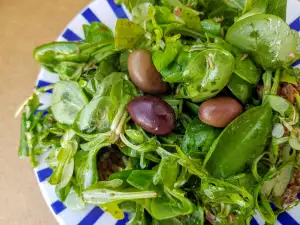 Sveža riblja salata sa valerijanom, rukolom i bejbi spanaćem