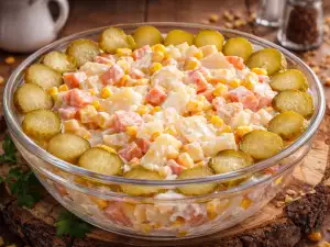 Praznična salata sa majonezom i kiselim krastavčićima