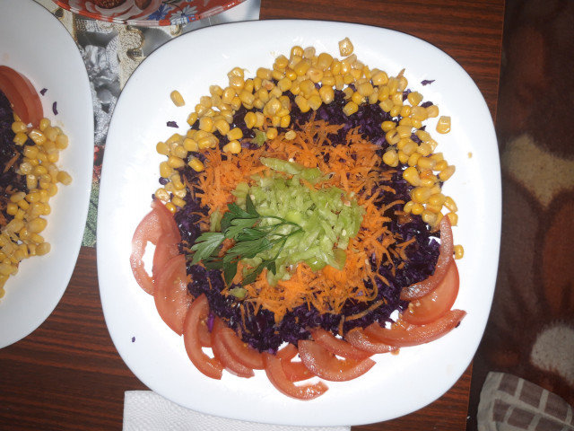 Salata sa crvenim kupusom, kukuruzom i paprikama